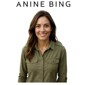 Anine Bing Sage Green Cotton Button Up Shirt XS Designer Classic Wardrobe Staple